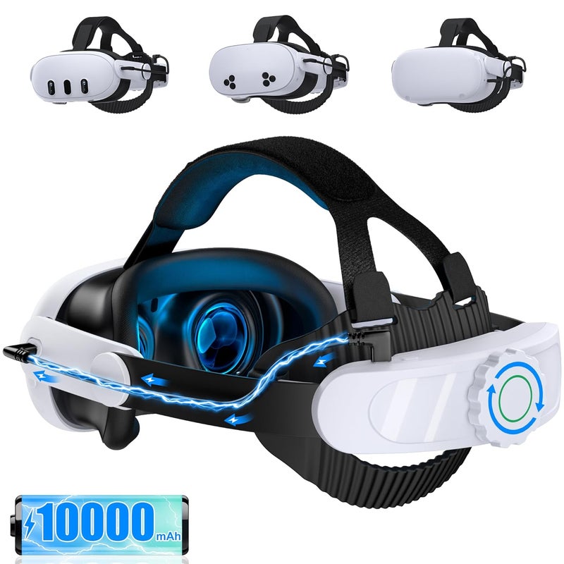 NinjaPlusOX VR Head Strap Compatible with Meta Quest 3/3S/2, Adjustable Elite Strap Replacement with 10000mAh Rechargeable Battery for Quest 3 Head Strap,Enhanced Comfort Extend Playtime VR Accessories - Image 1